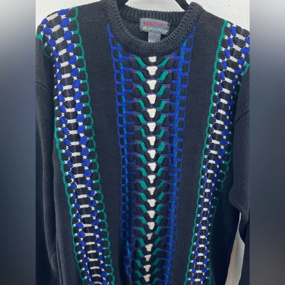 Vintage Mache Knit Sweater with Geometric Pattern Mens Medium - Picture 2 of 4